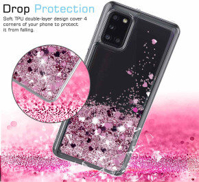 Луксозен силиконов гръб ТПУ FASHION с течност и розов брокат за Samsung Galaxy A31 A315F прозрачен